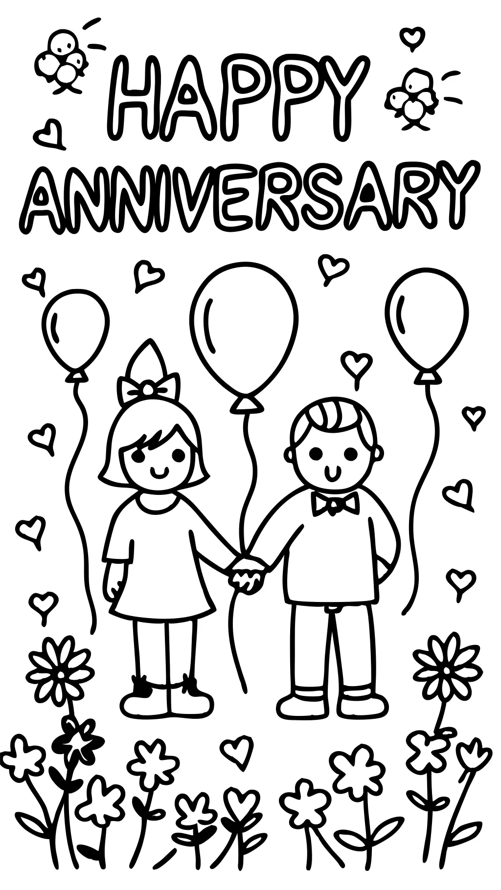 cartoon coloring pages saying happy anniversary